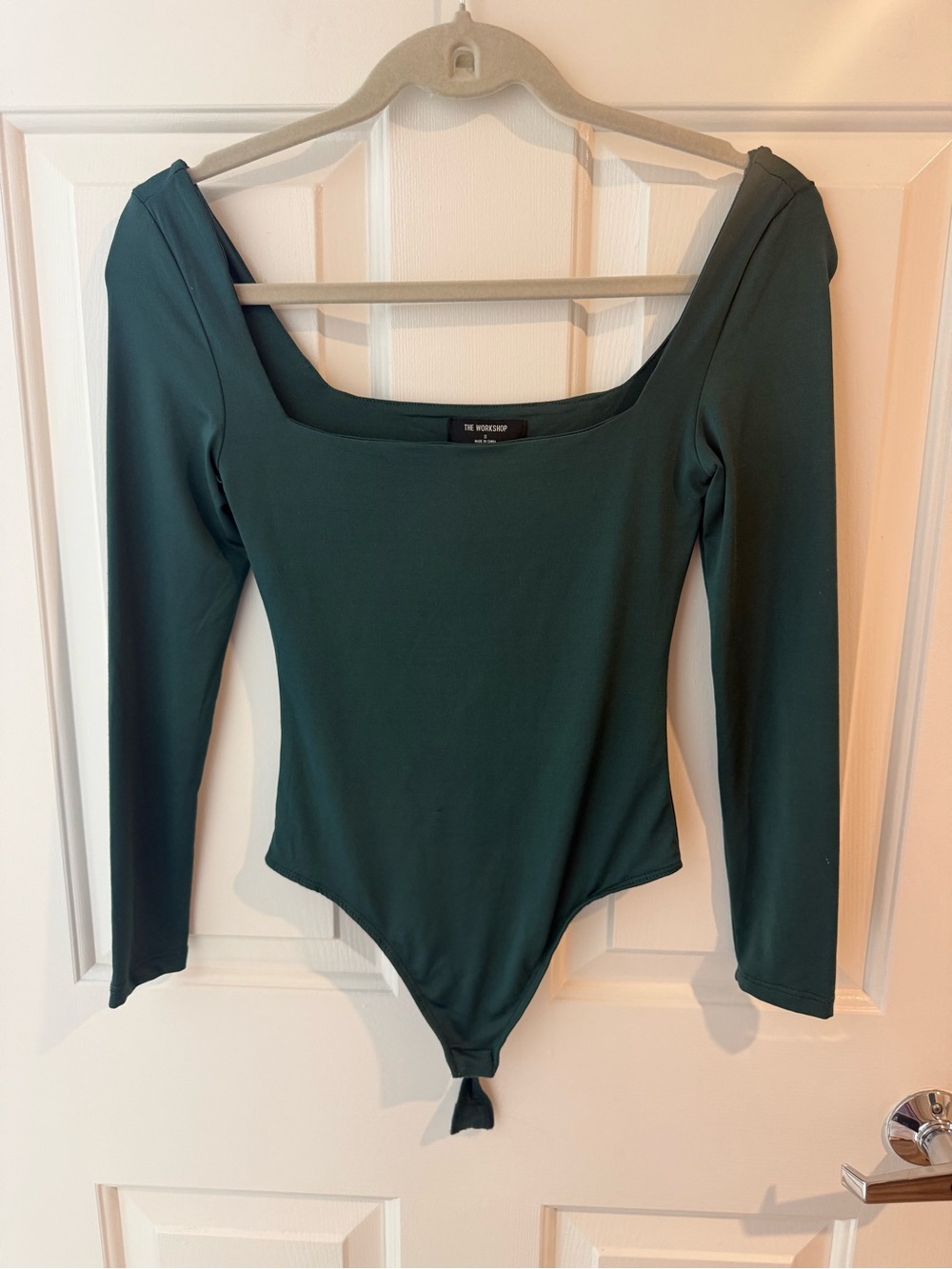 Workshop Republic Clothing Long Sleeve Square Neck Bodysuit in Deep Green